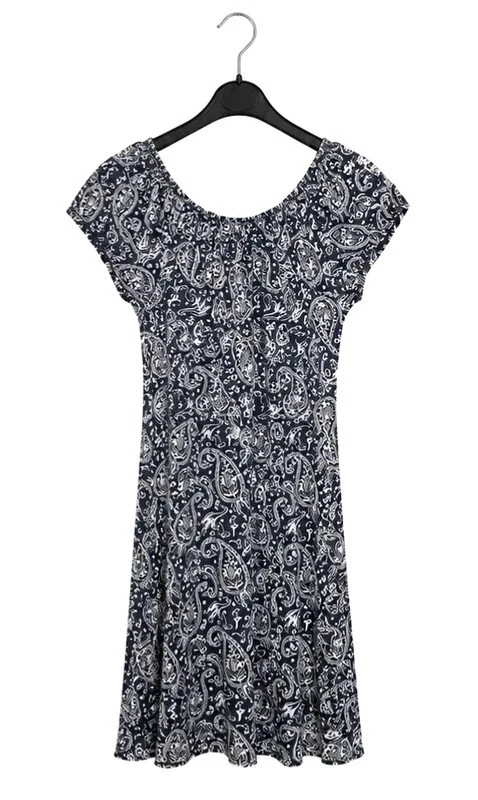 Vestido fluido con estampado paisley azul marino/blanco – Talla S, ligero y femenino – photo 3